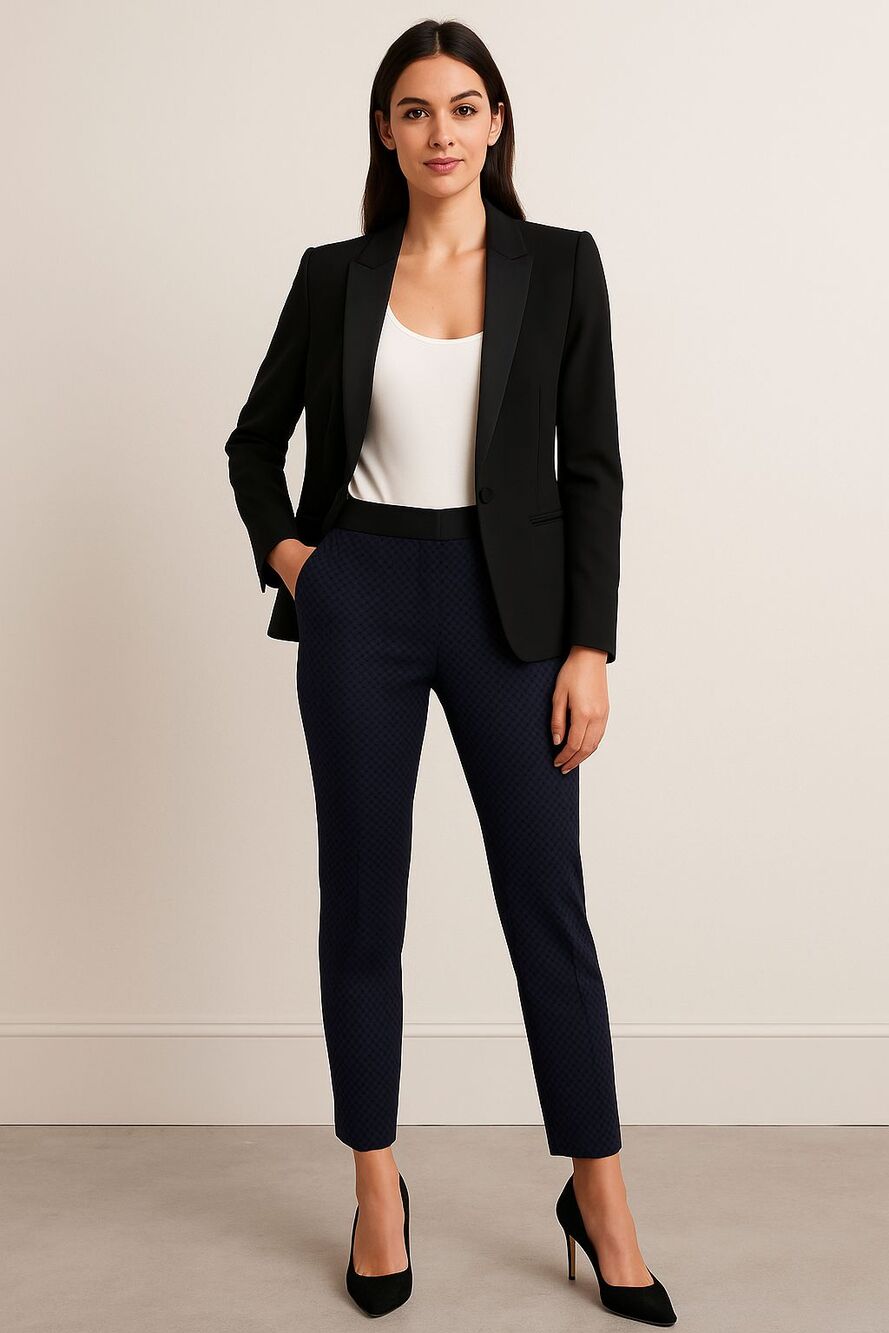 DKNY Midnight Blue Jacquard Dress Pants | Size 4 | Ankle Slim Trousers | 2010s